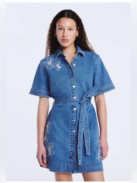 Free Assembly Dresses & Skirts - Free Assembly Women's Embroidered Denim Mini Shirtdress with Belt